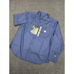 New Carhartt FR Flame Resistant Shirt Men's Large Blue Button Down Cat2 Force